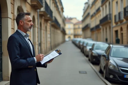 Agent immobilier évaluant un immeuble résidentiel dans un quartier de Romans-sur-Isère