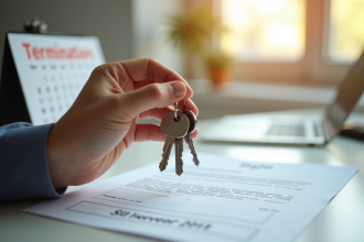 Main tenant tenant des clés avec avis de résiliation et calendrier