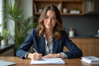 Femme écrivant une lettre dans un intérieur moderne