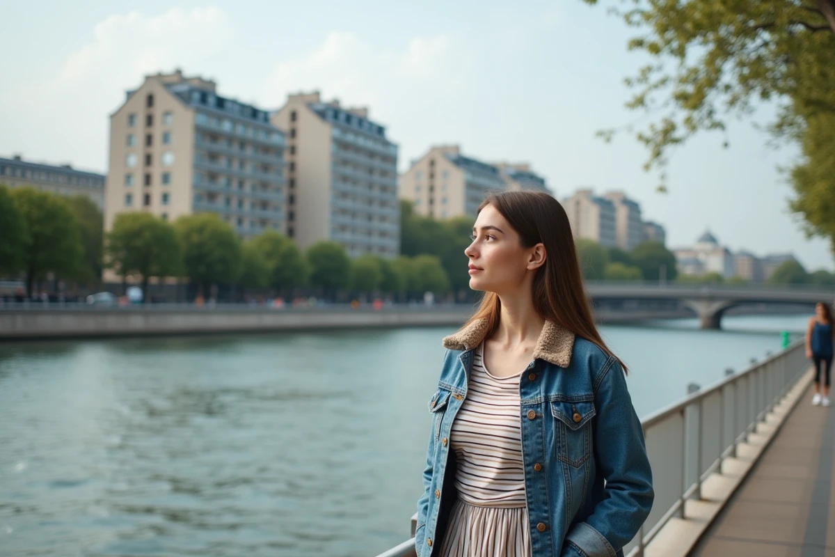 Jeune femme au bord de la Seine à Boulogne