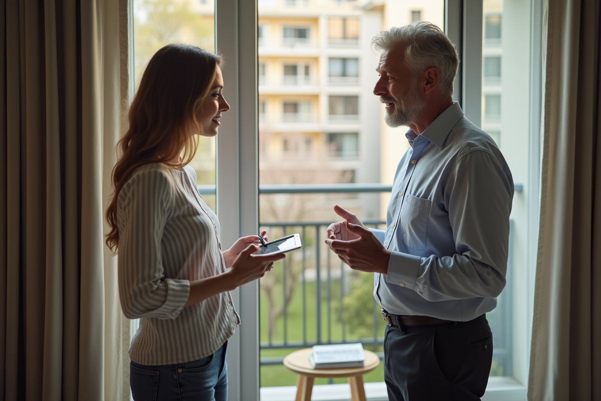 Homme d age parlant avec une femme prenant des notes sur une tablette