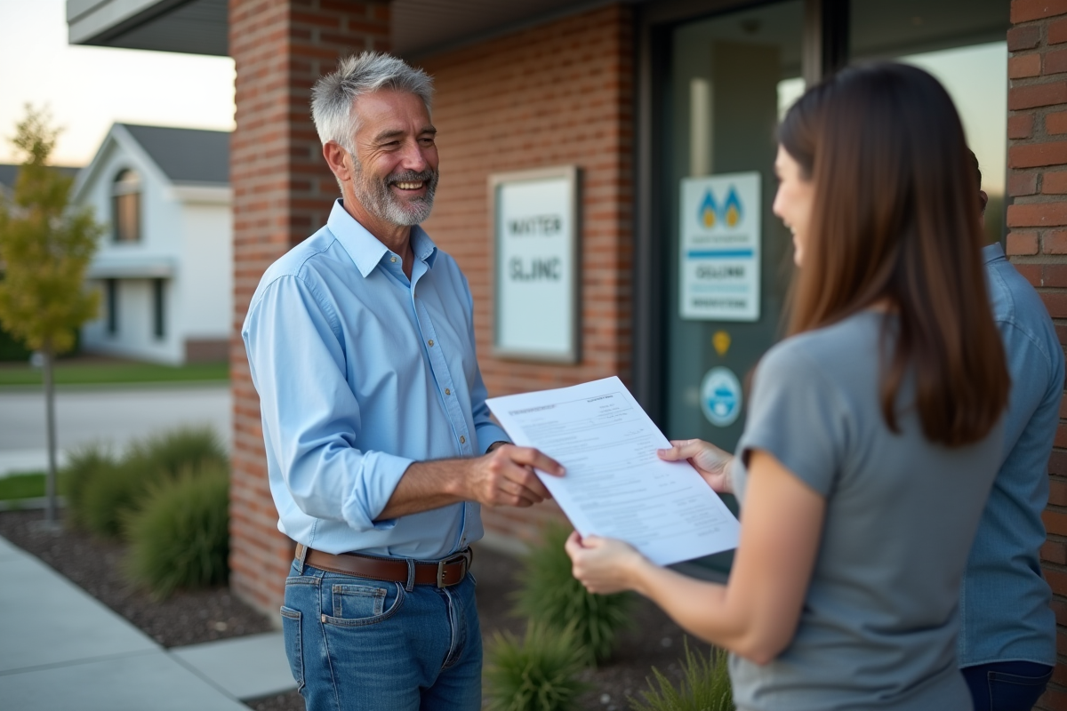 Homme remettant un contrat signé à un agent au bureau d