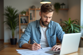 Homme d affaires examinant documents de location