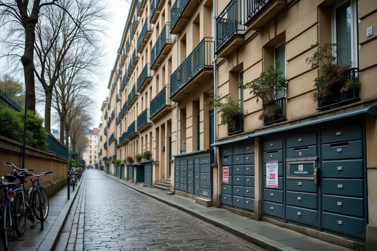 Façade d'immeuble résidentiel français avec avis de vacance locative illustrant la crise du marché immobilier