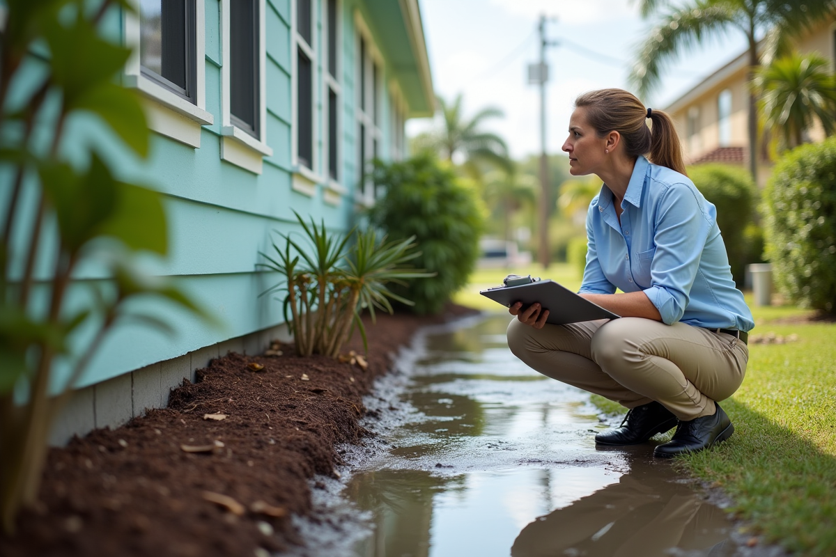 Inspectrice immobiliere examine les dommages d