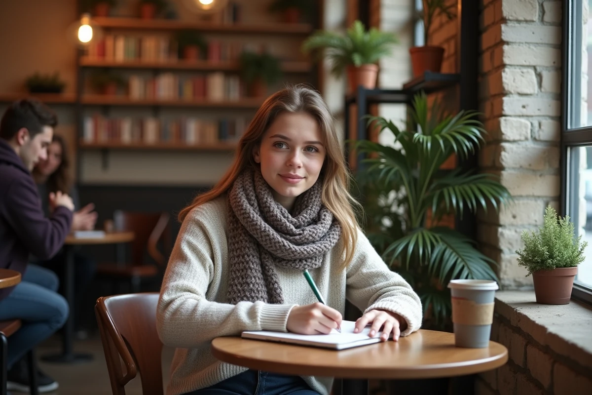 Jeune femme lisant dans un café du quartier Carmes