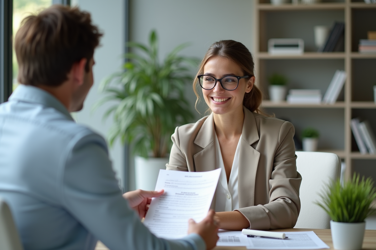 Jeune femme souriante dans un bureau immobilier moderne