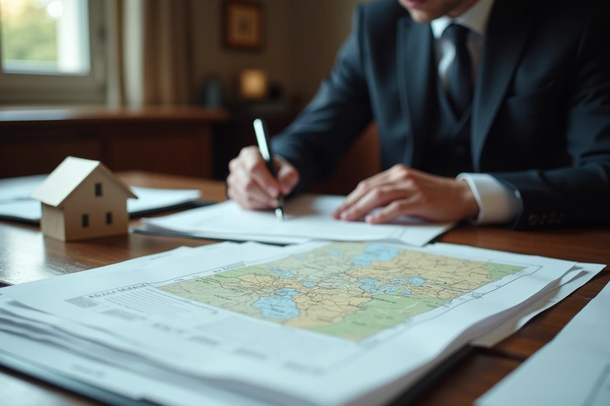 Documents officiels de cession immobilière sur le bureau d'un notaire pour l'acquisition d'une maison abandonnée dans le Nord