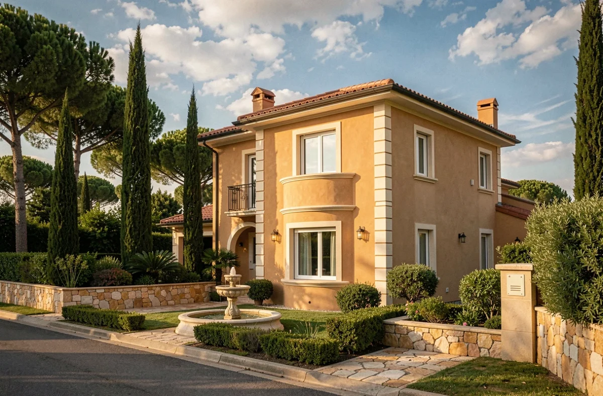 Villa haut de gamme construite par OC Résidences dans le Gard, avec façade ocre, tuiles rondes et jardin soigné