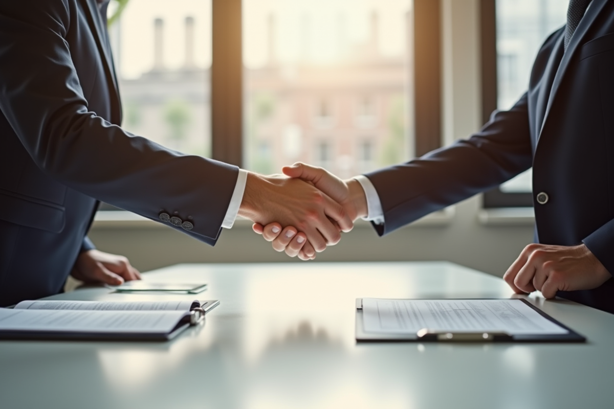 Deux professionnels signent un contrat de location en réunion