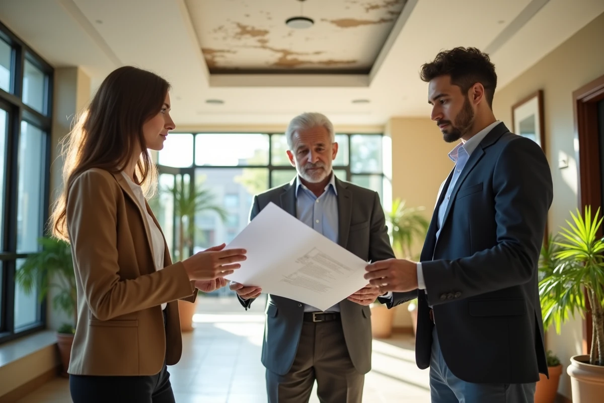 Gestionnaire immobiliere discute avec un senior et un locataire
