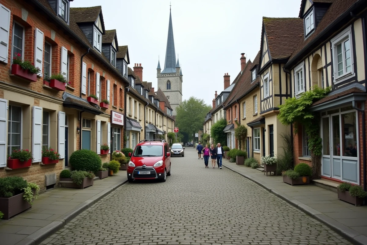 Village normand typique de l'Eure avec maisons à louer autour de la place principale près de Rouen
